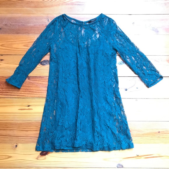 Forever 21 Teal Lace Sheath Dress, EUC, S - Picture 3 of 12